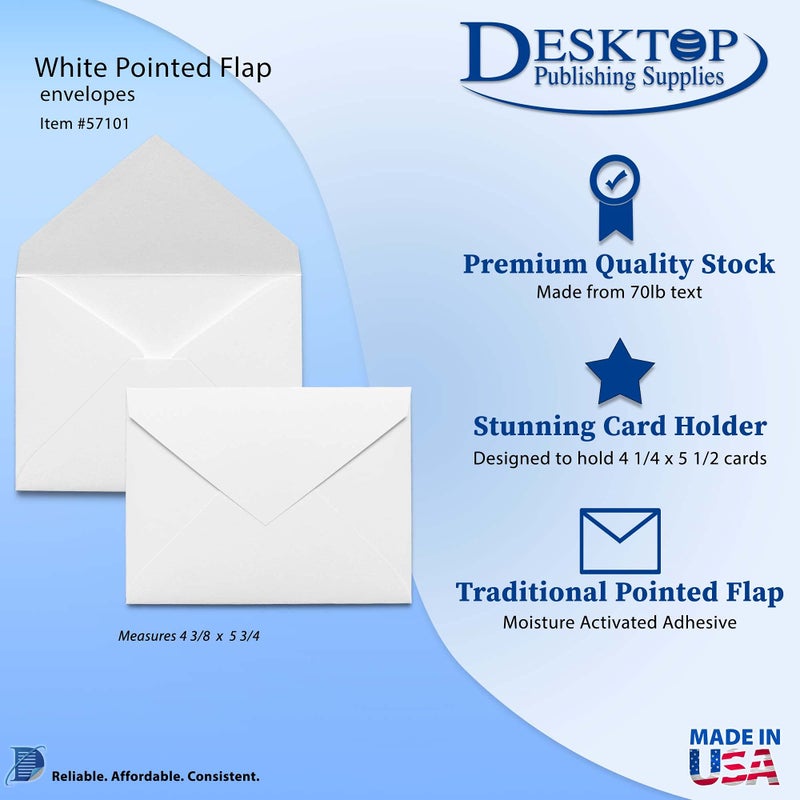 Desktop Publishing Supplies White 5 1/2 Bar Envelopes - A2 Size 4 3/8" x 5 3/4" - Heavyweight 70lb Text with Pointed Flap - 250 Envelopes - Image 2